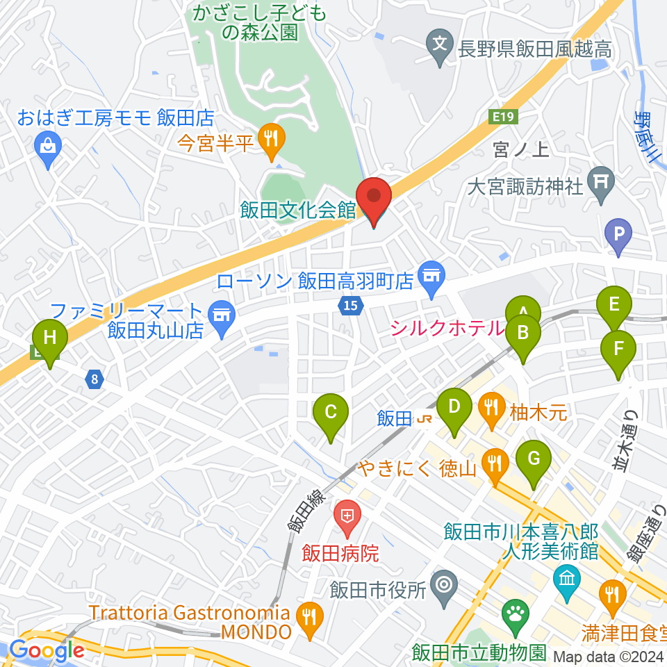 飯田文化会館周辺のホテル一覧地図