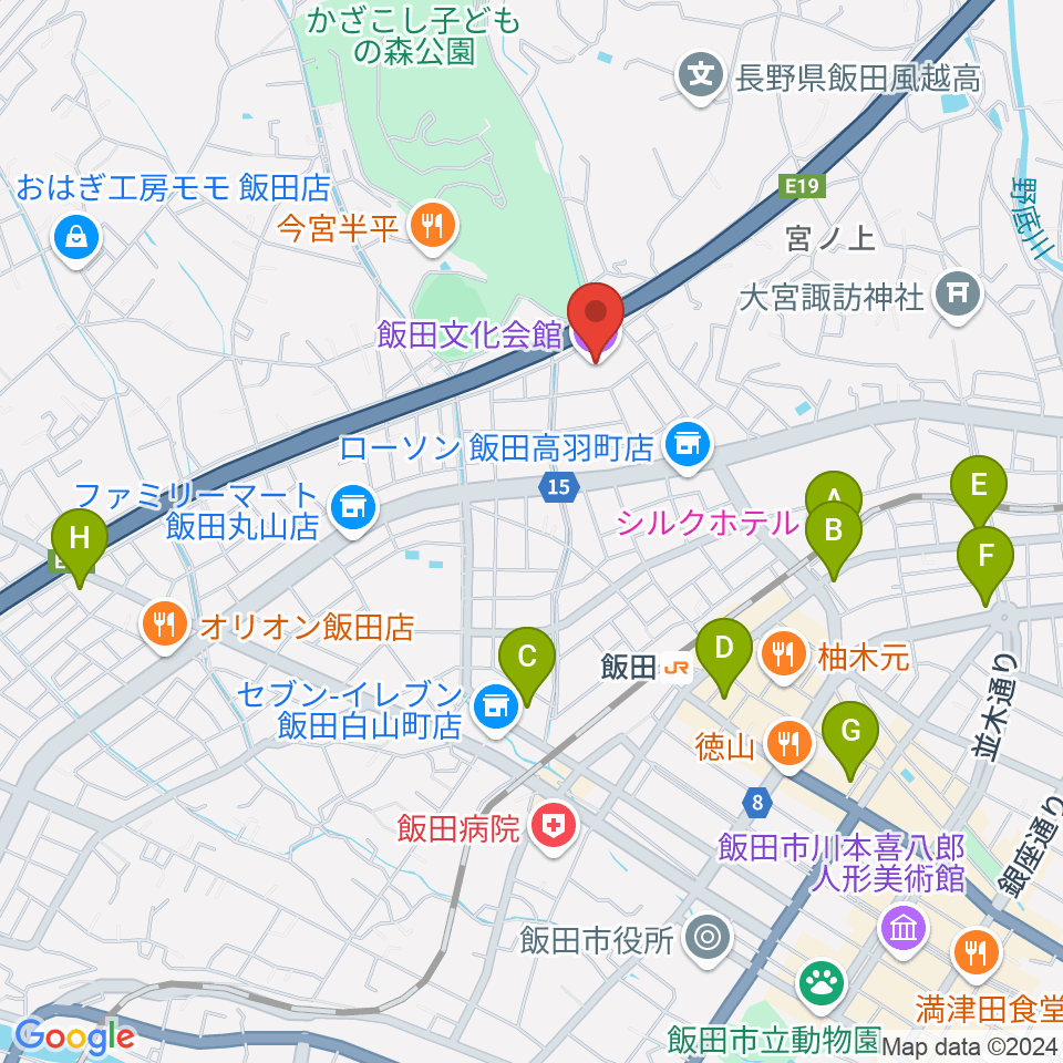 飯田文化会館周辺のホテル一覧地図