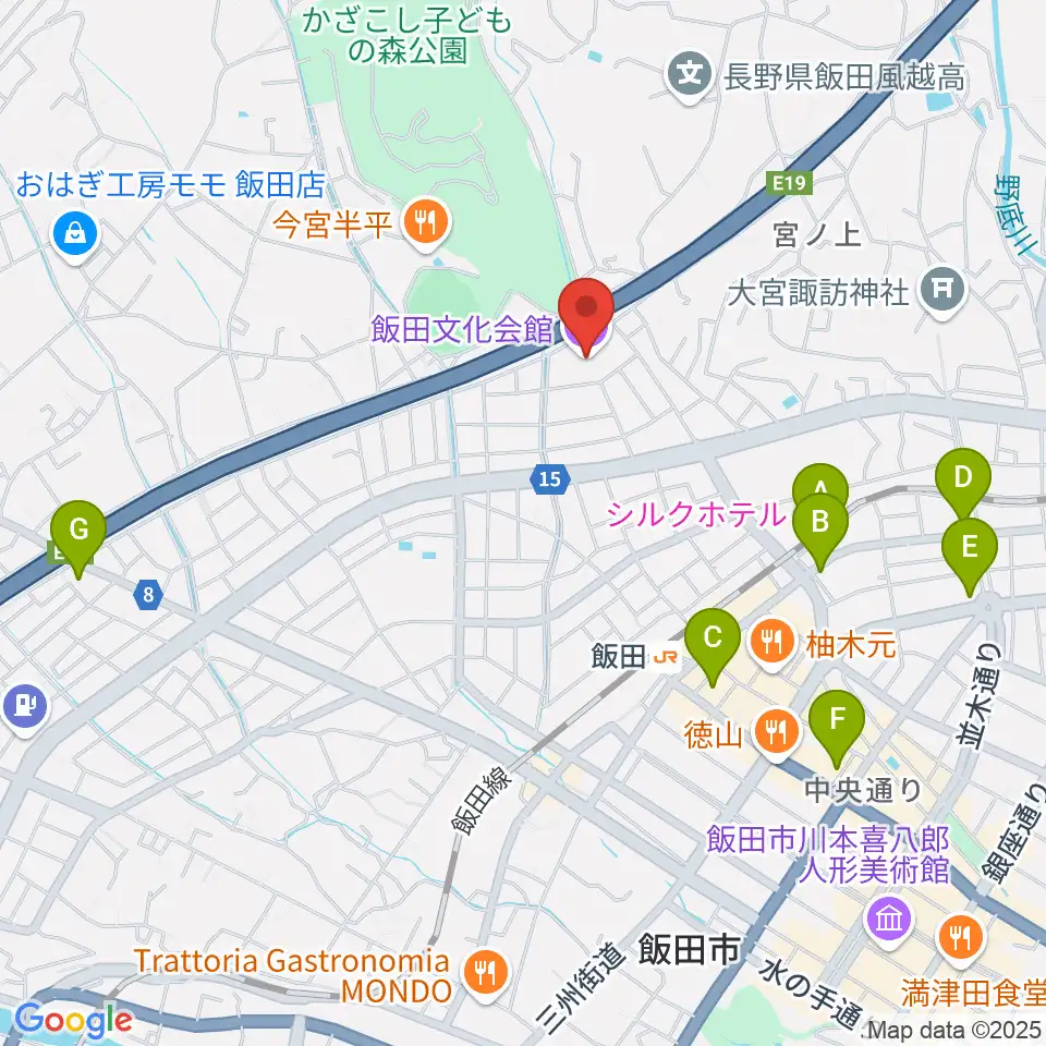 飯田文化会館周辺のホテル一覧地図