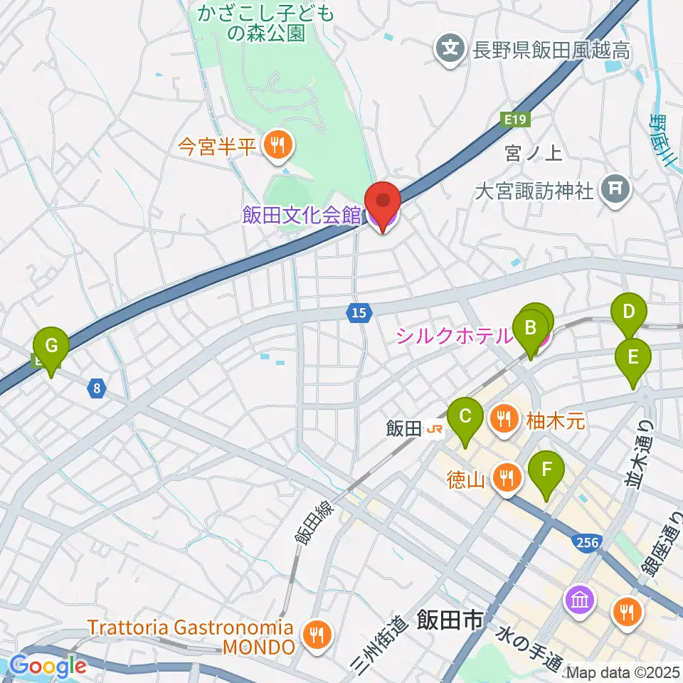 飯田文化会館周辺のホテル一覧地図