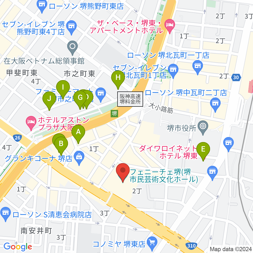 フェニーチェ堺周辺のホテル一覧地図