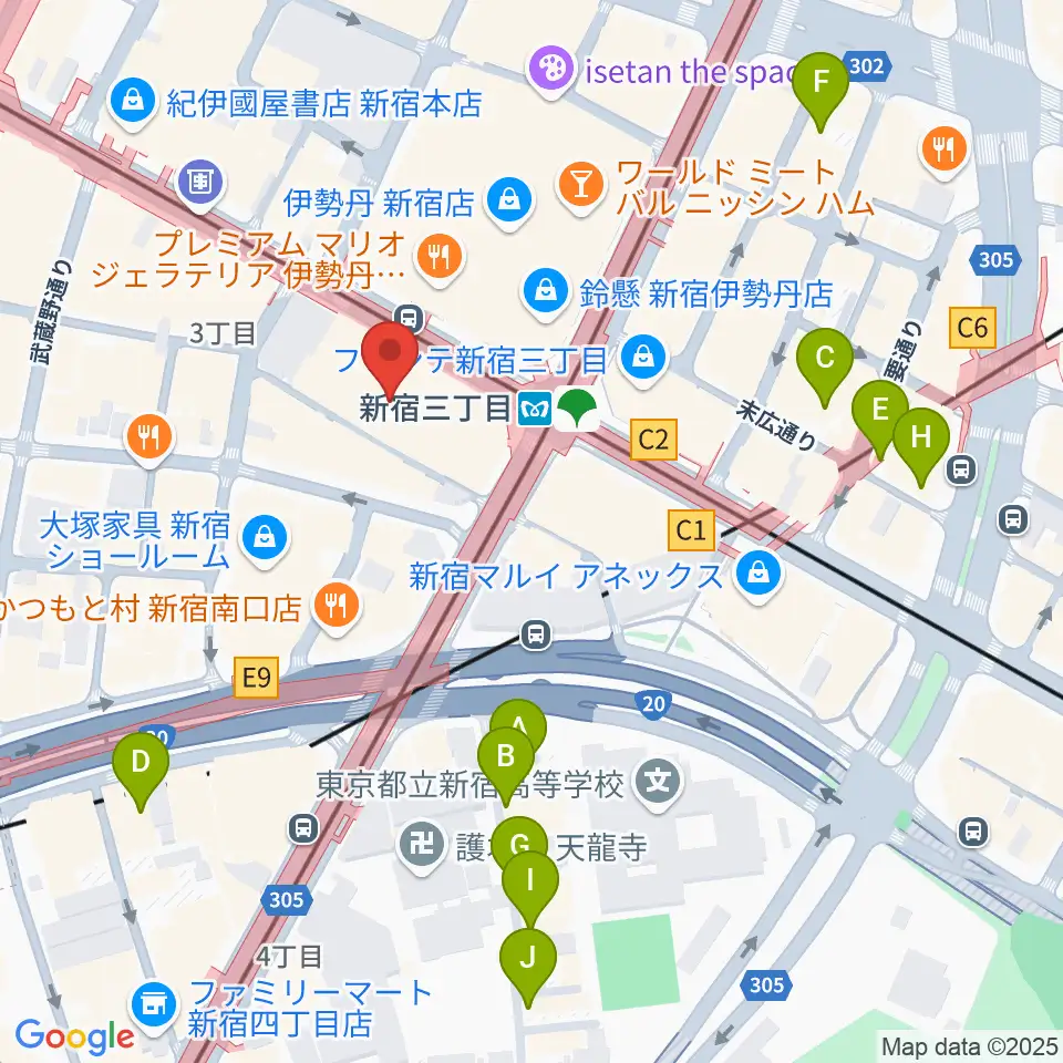 HMV record shop 新宿周辺のホテル一覧地図