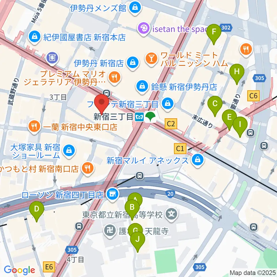 HMV record shop 新宿周辺のホテル一覧地図