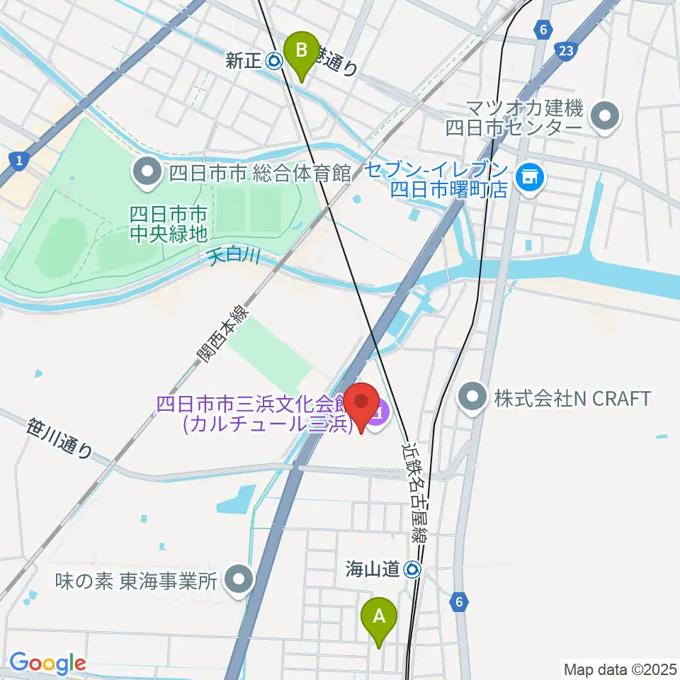 四日市市三浜文化会館 カルチュール三浜周辺のホテル一覧地図
