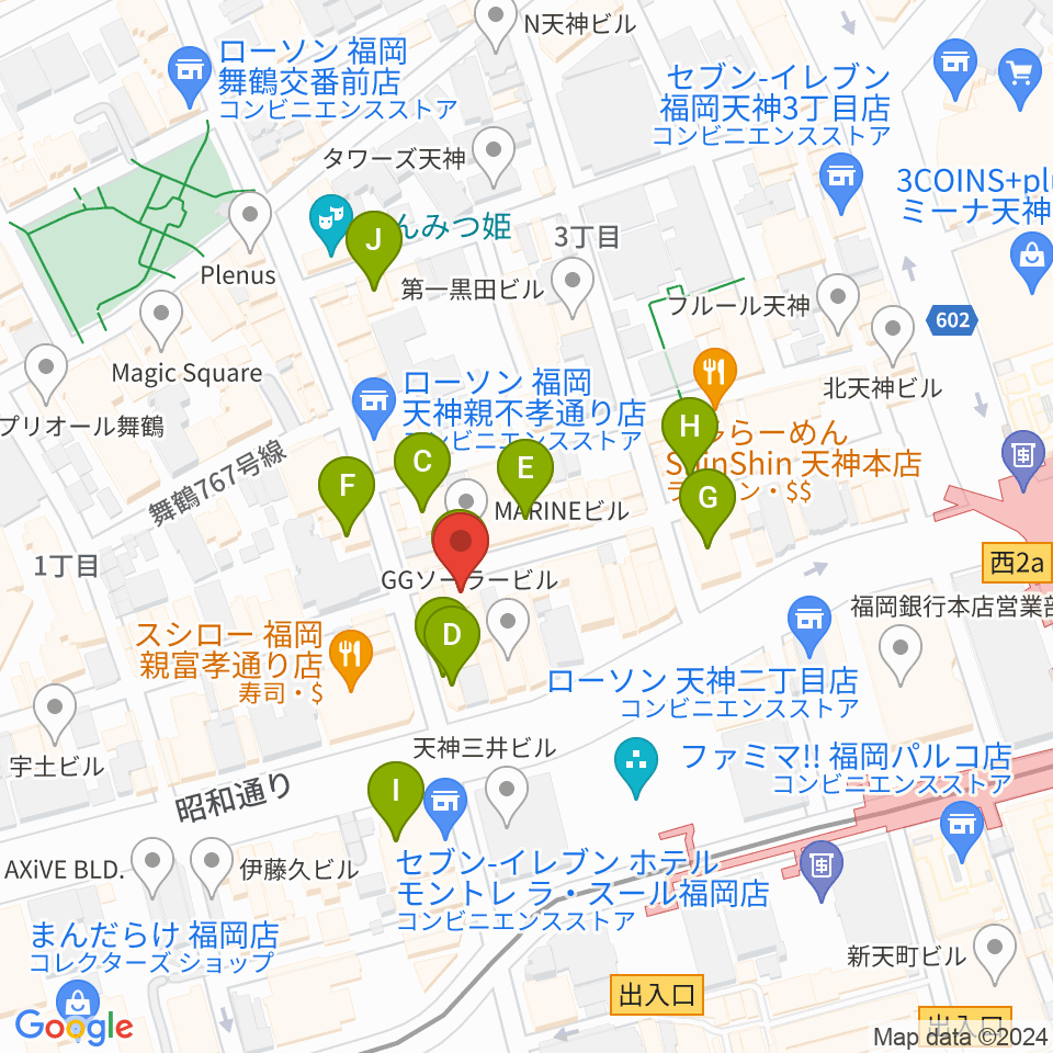 サウンドブギー天神親不孝通り店周辺のホテル一覧地図