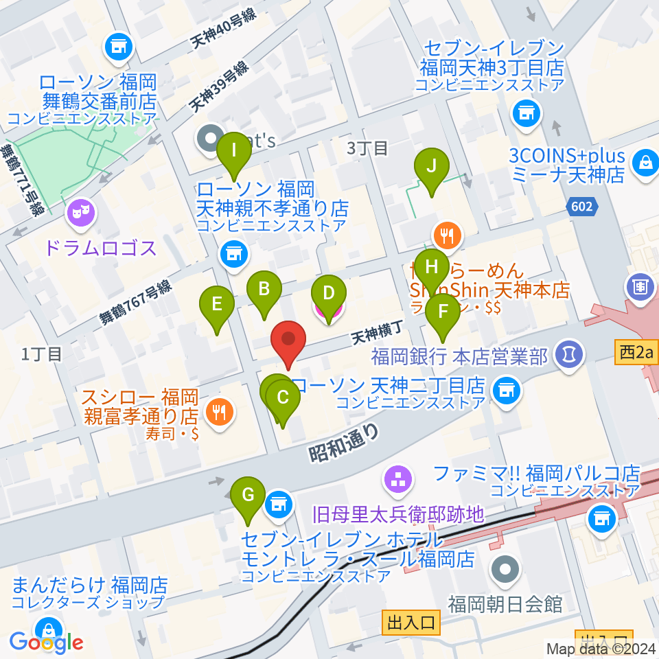 サウンドブギー天神親不孝通り店周辺のホテル一覧地図