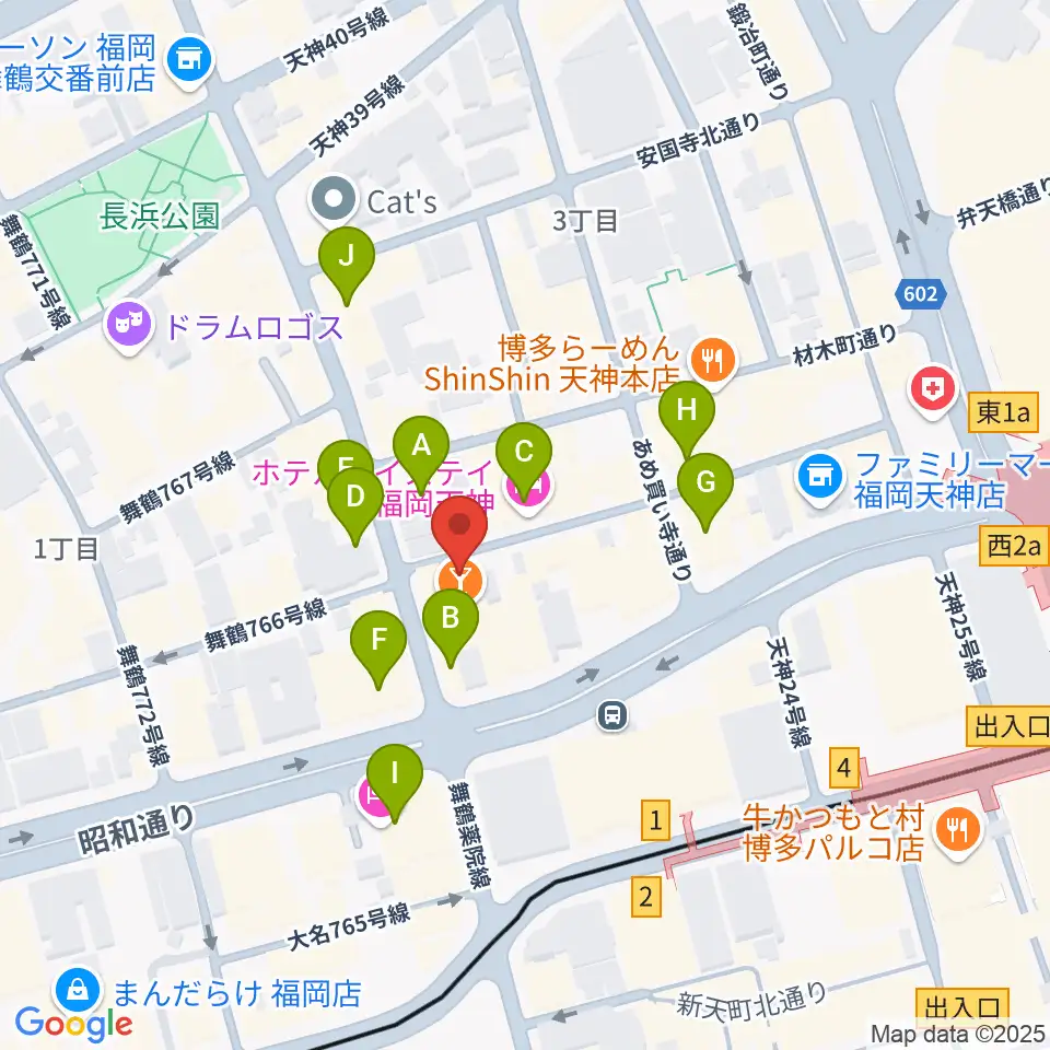 サウンドブギー天神親不孝通り店周辺のホテル一覧地図