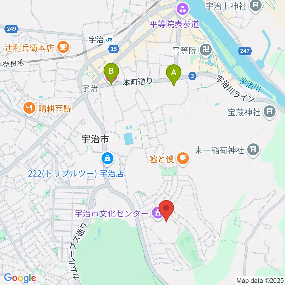 宇治市文化会館周辺のホテル一覧地図