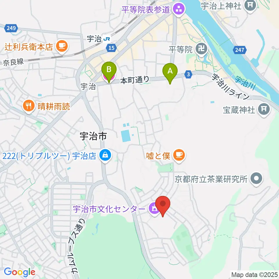 宇治市文化会館周辺のホテル一覧地図