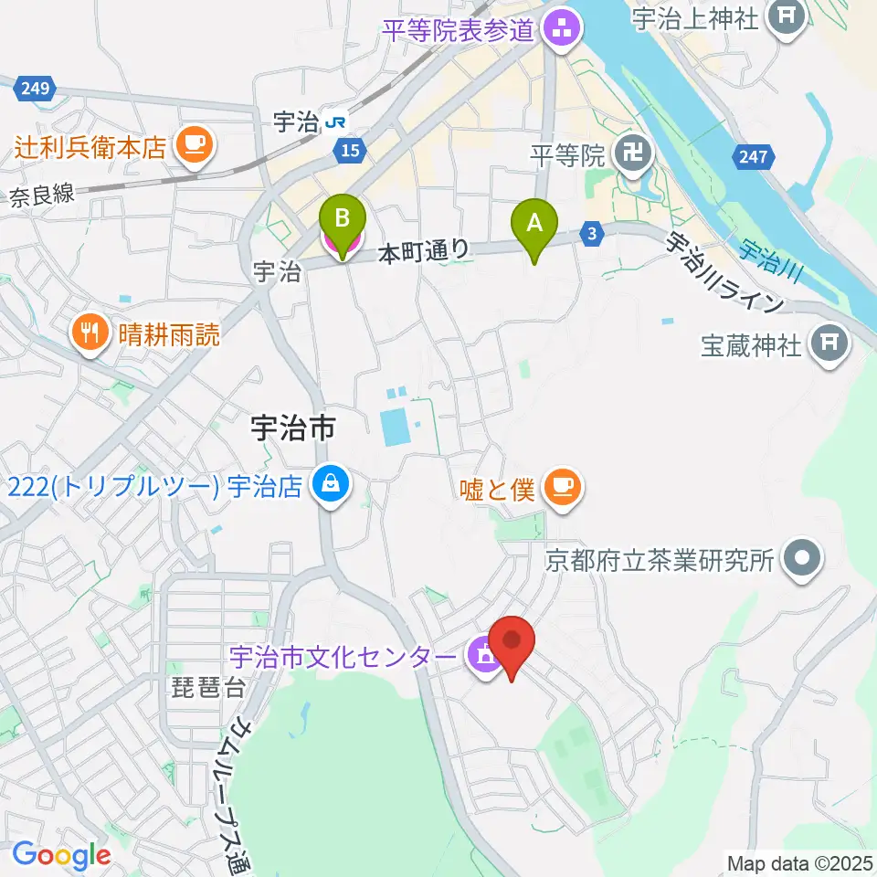 宇治市文化会館周辺のホテル一覧地図
