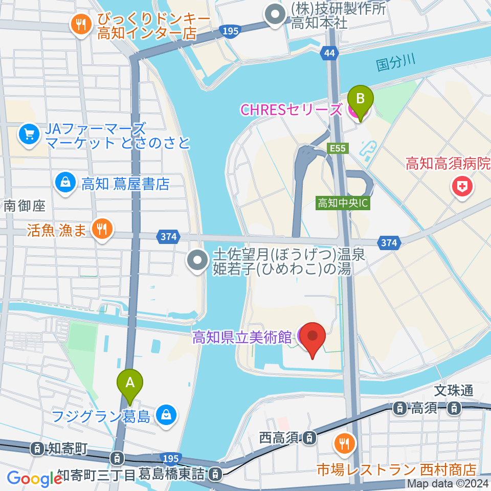 高知県立美術館周辺のホテル一覧地図