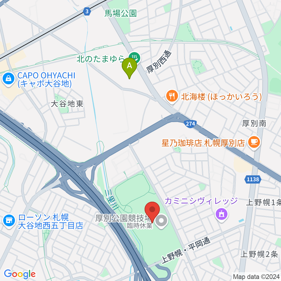 厚別公園競技場周辺のホテル一覧地図