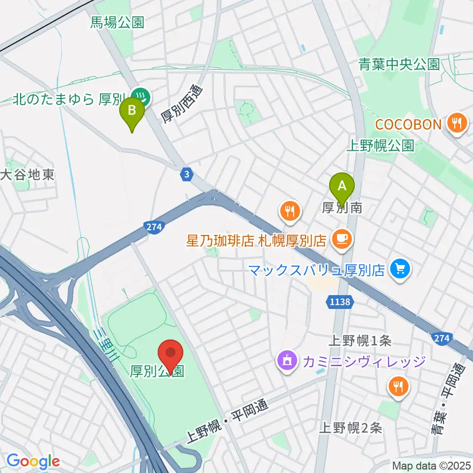 厚別公園競技場周辺のホテル一覧地図
