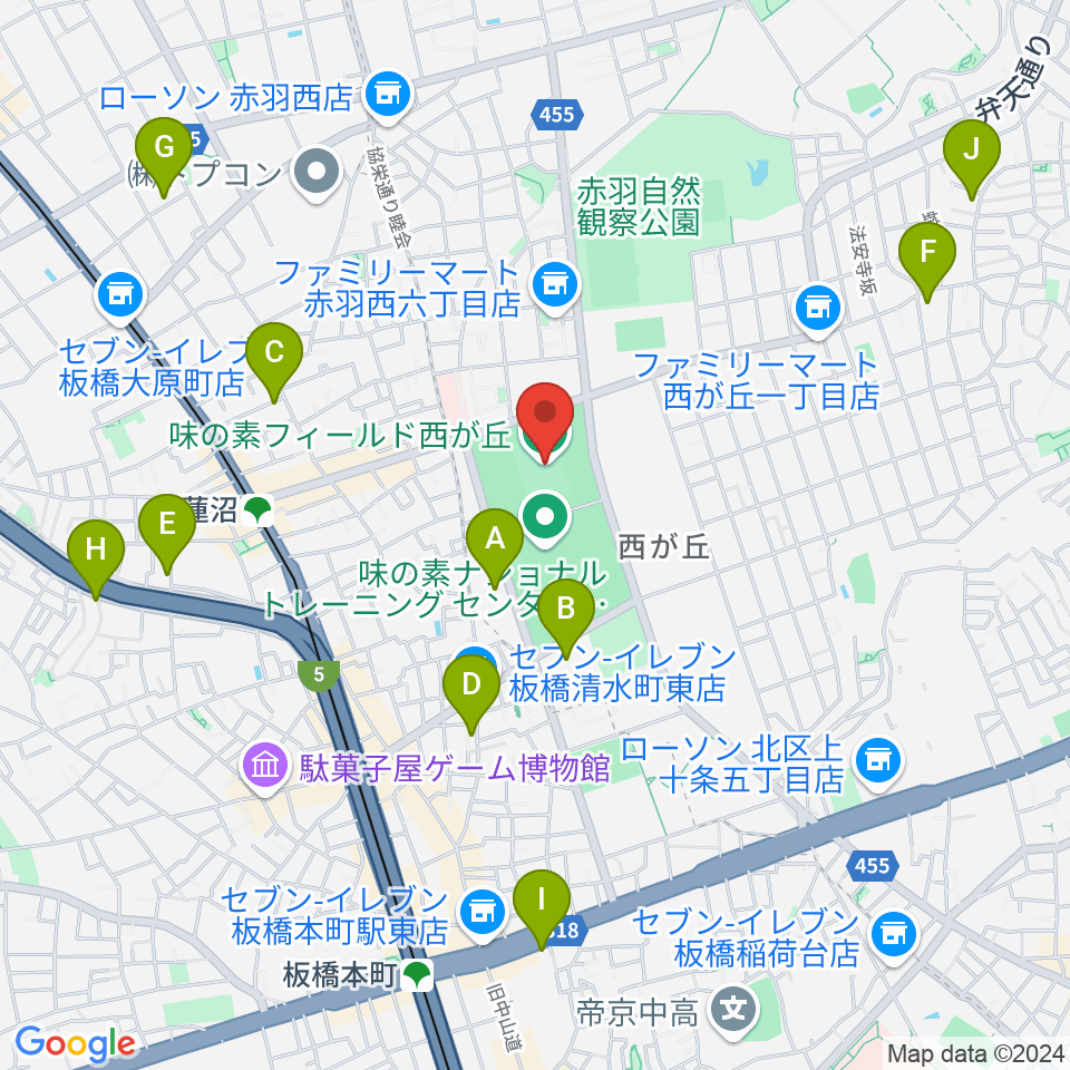 味の素フィールド西が丘周辺のホテル一覧地図