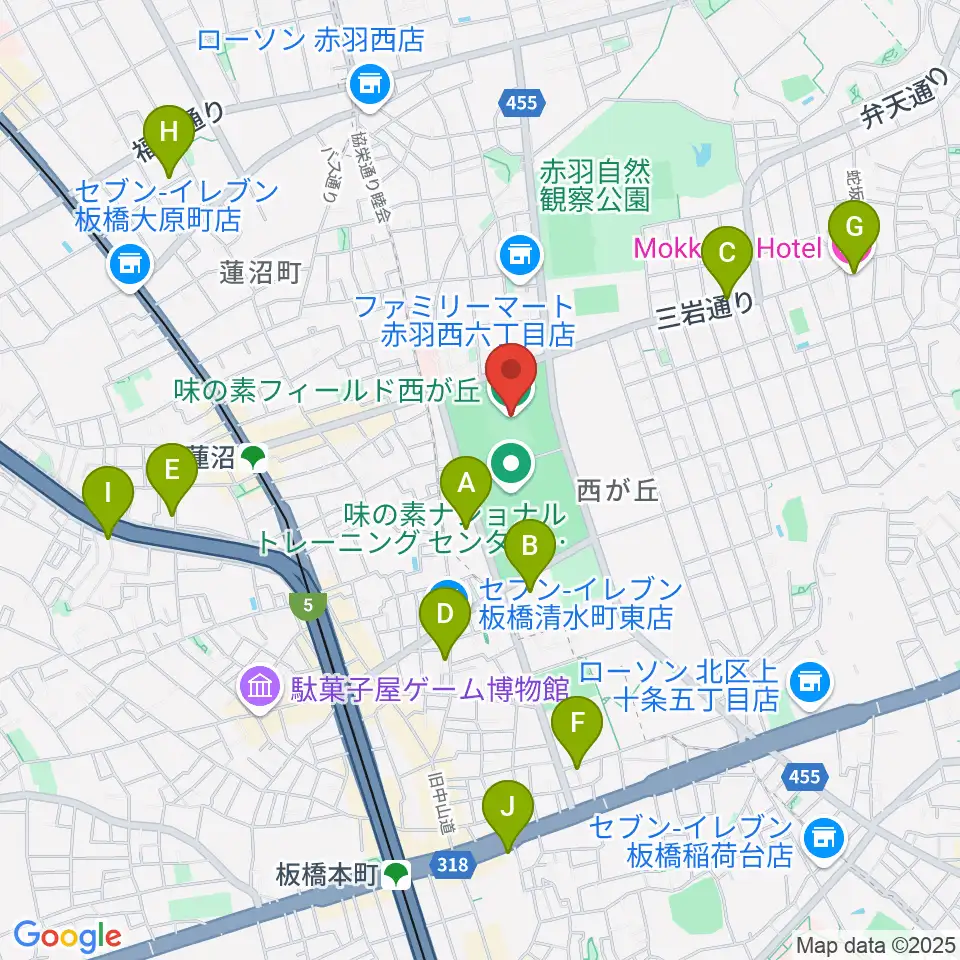 味の素フィールド西が丘周辺のホテル一覧地図