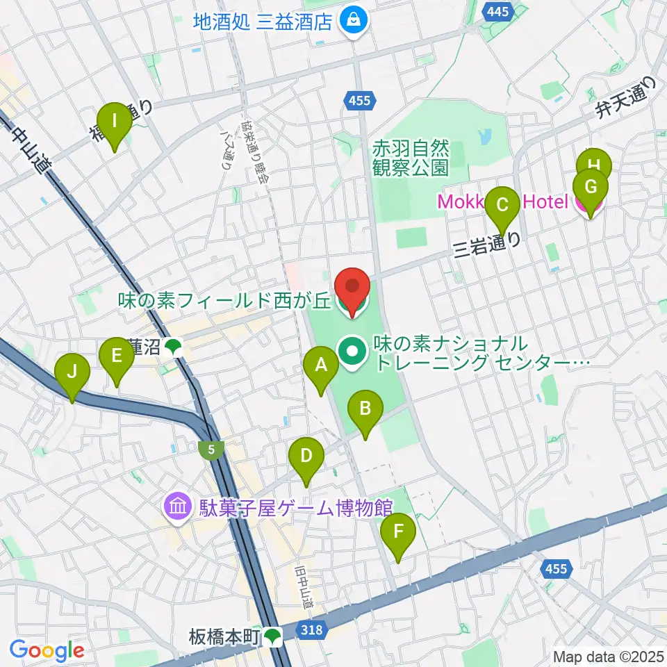 味の素フィールド西が丘周辺のホテル一覧地図
