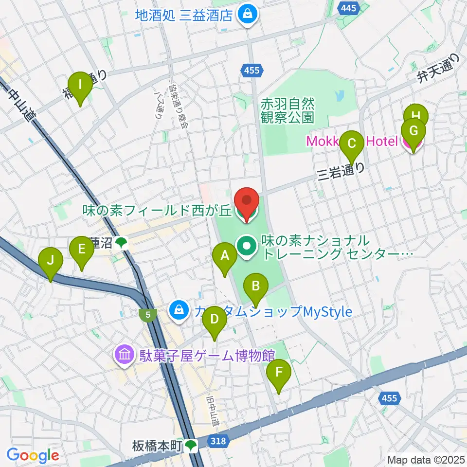 味の素フィールド西が丘周辺のホテル一覧地図
