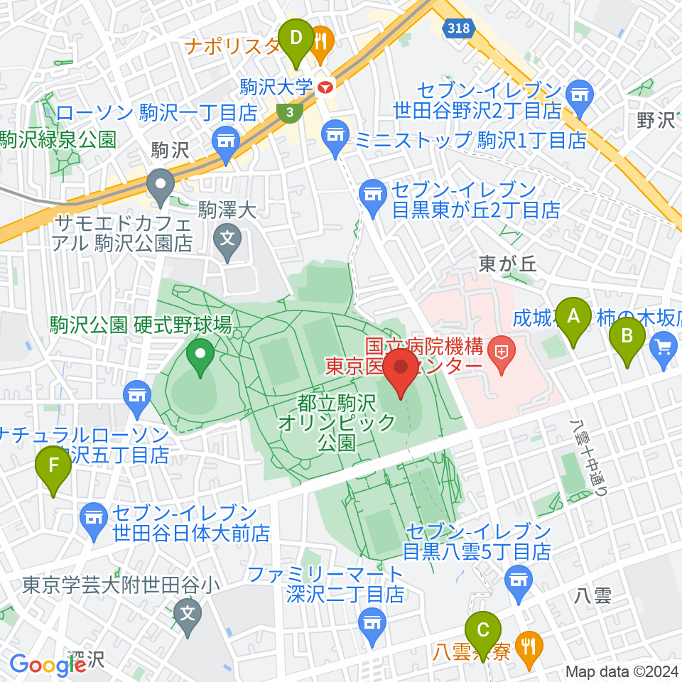 駒沢オリンピック公園陸上競技場周辺のホテル一覧地図