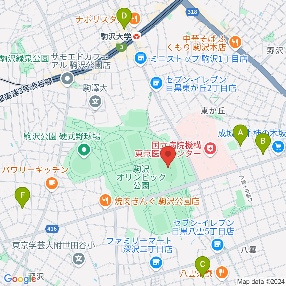 駒沢オリンピック公園陸上競技場周辺のホテル一覧地図