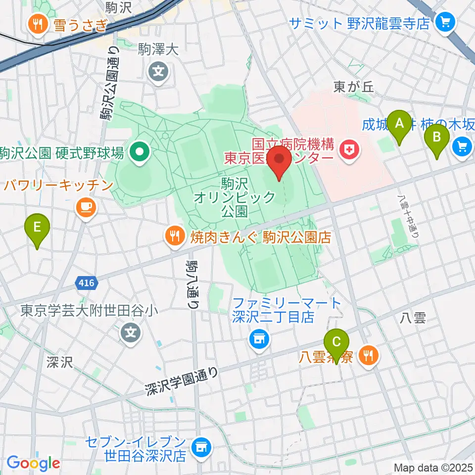 駒沢オリンピック公園陸上競技場周辺のホテル一覧地図