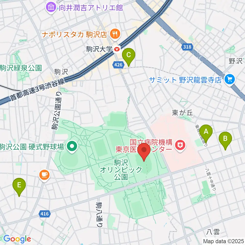 駒沢オリンピック公園陸上競技場周辺のホテル一覧地図