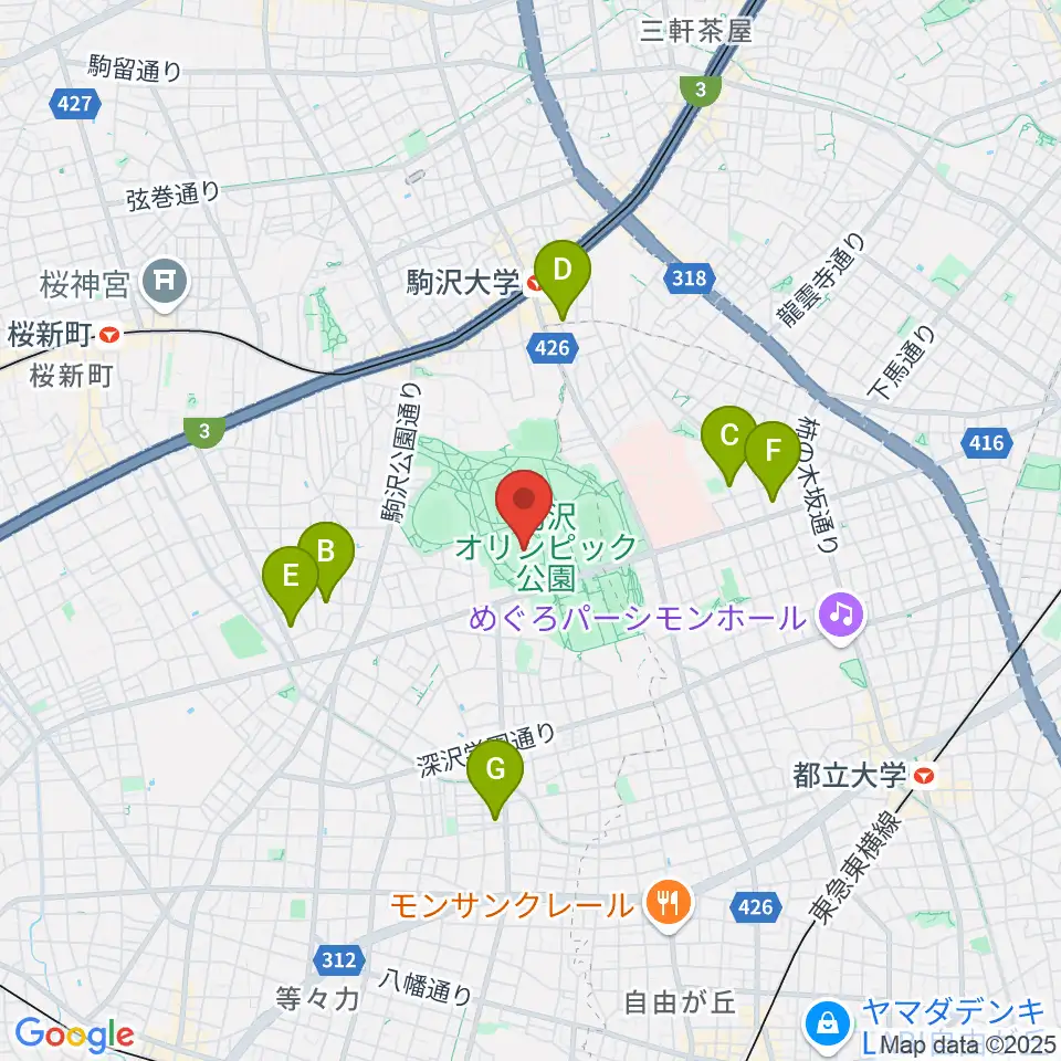 駒沢オリンピック公園体育館周辺のホテル一覧地図