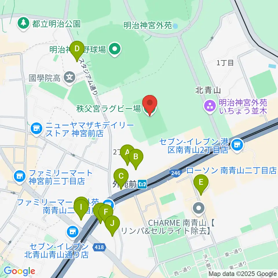 秩父宮ラグビー場周辺のホテル一覧地図