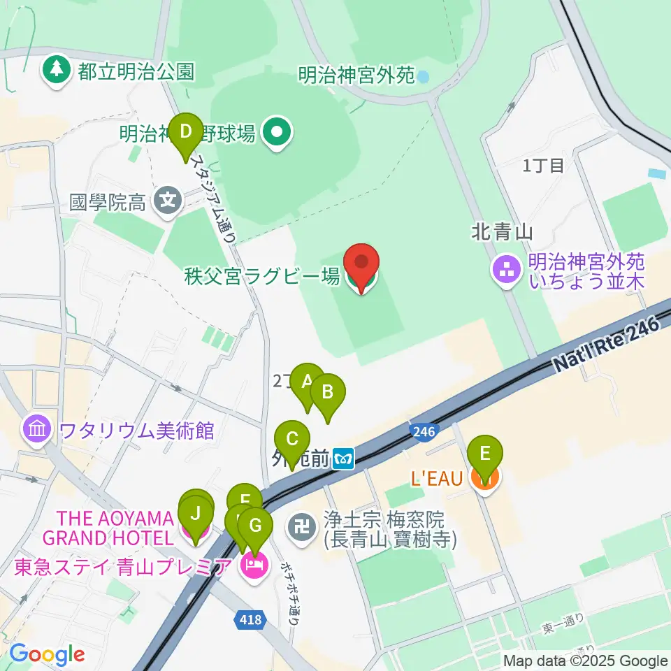 秩父宮ラグビー場周辺のホテル一覧地図