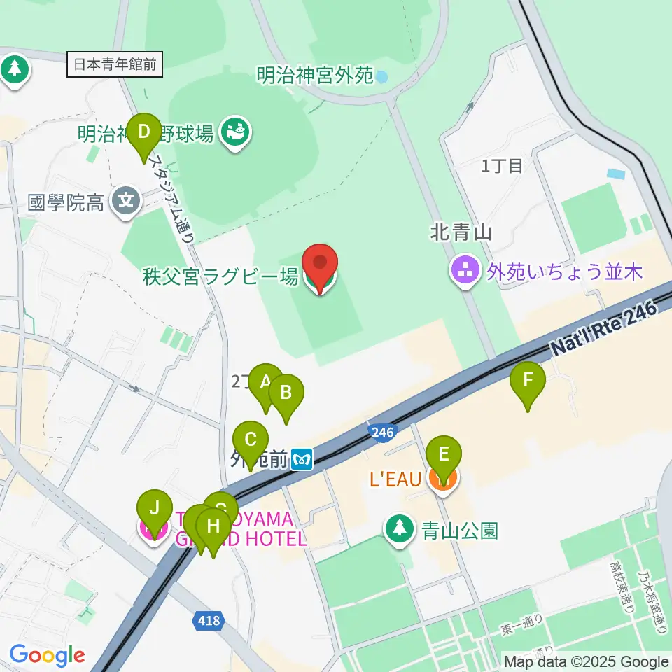 秩父宮ラグビー場周辺のホテル一覧地図
