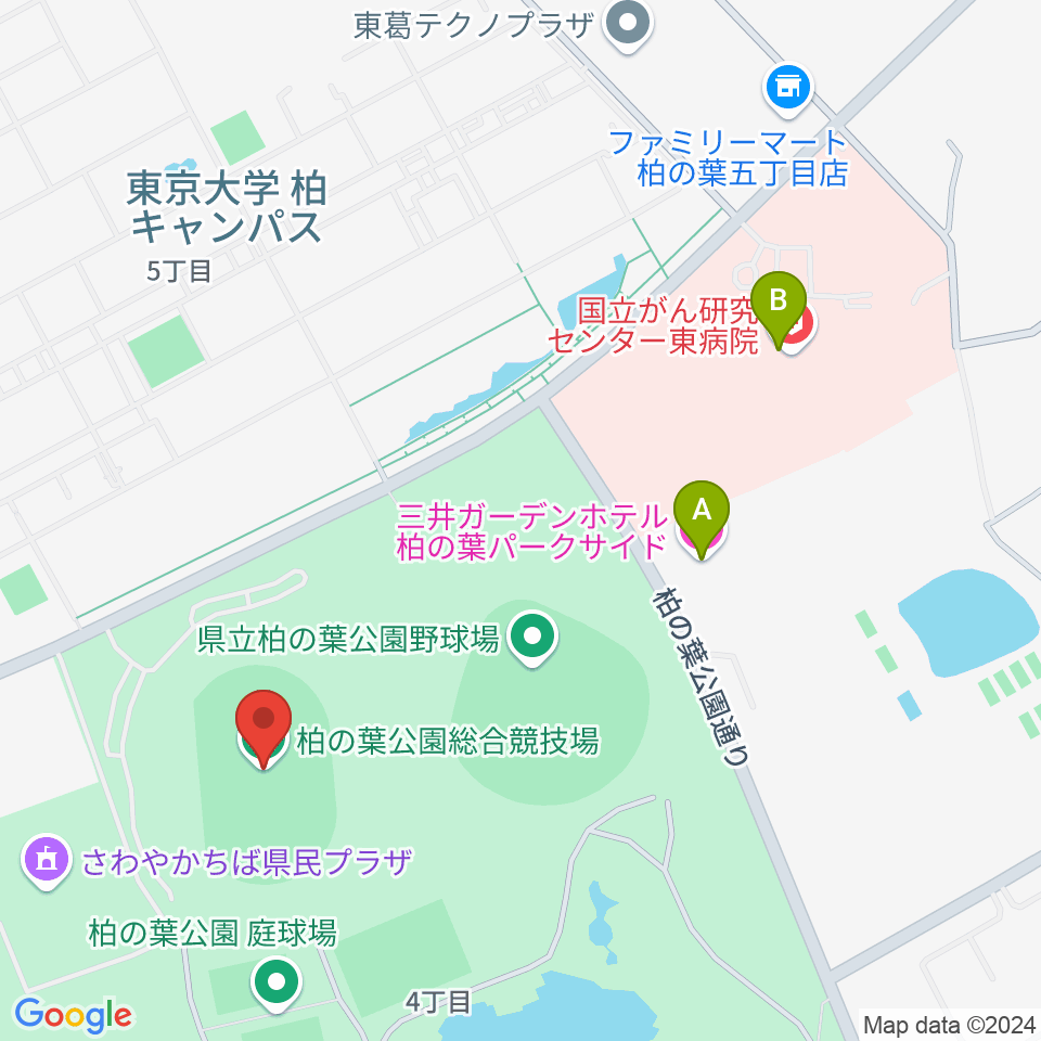 柏の葉公園総合競技場周辺のホテル一覧地図