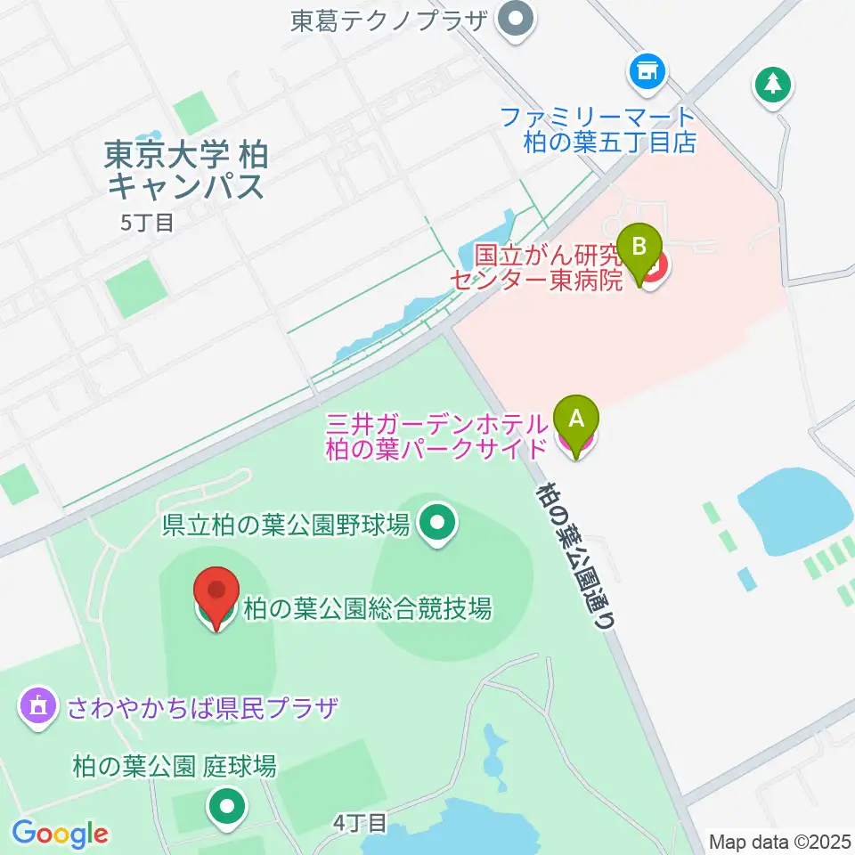 柏の葉公園総合競技場周辺のホテル一覧地図