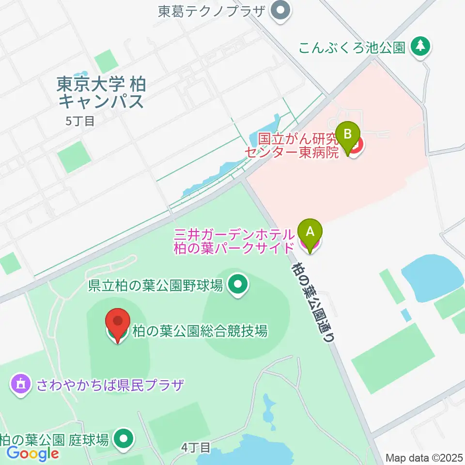 柏の葉公園総合競技場周辺のホテル一覧地図