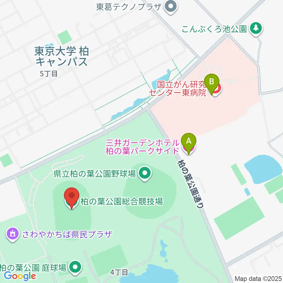 柏の葉公園総合競技場周辺のホテル一覧地図