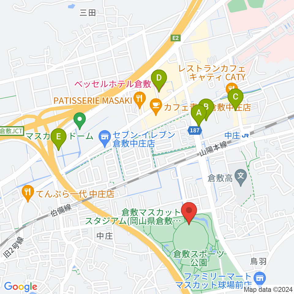 倉敷マスカットスタジアム周辺のホテル一覧地図