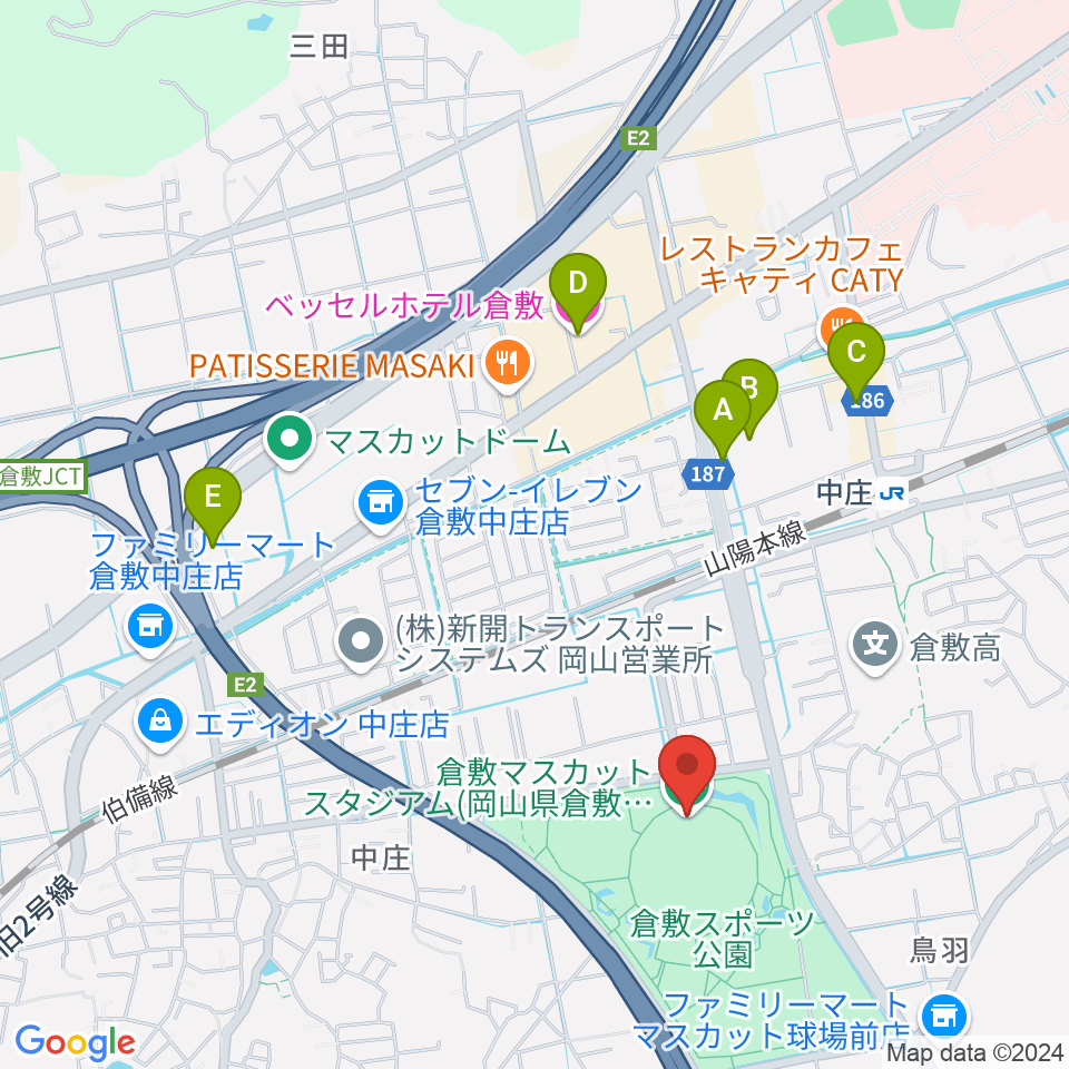 倉敷マスカットスタジアム周辺のホテル一覧地図