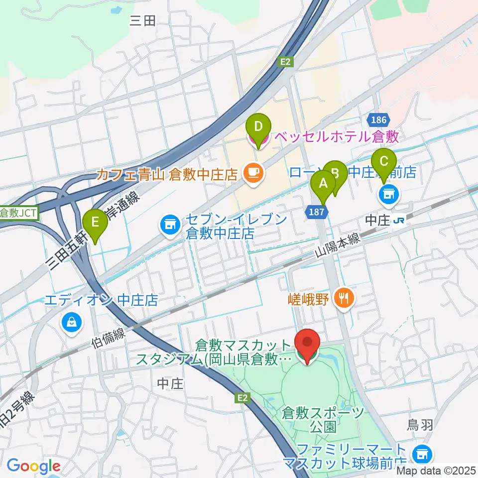 倉敷マスカットスタジアム周辺のホテル一覧地図