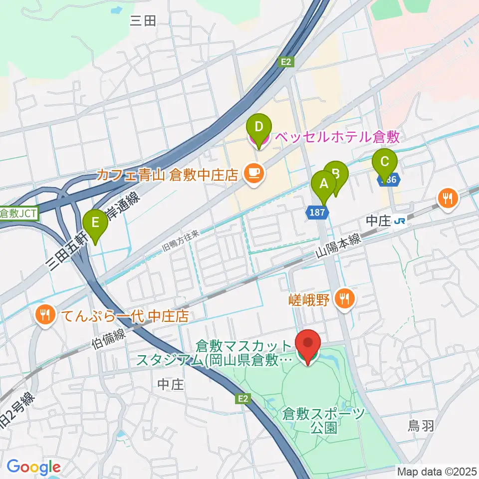 倉敷マスカットスタジアム周辺のホテル一覧地図