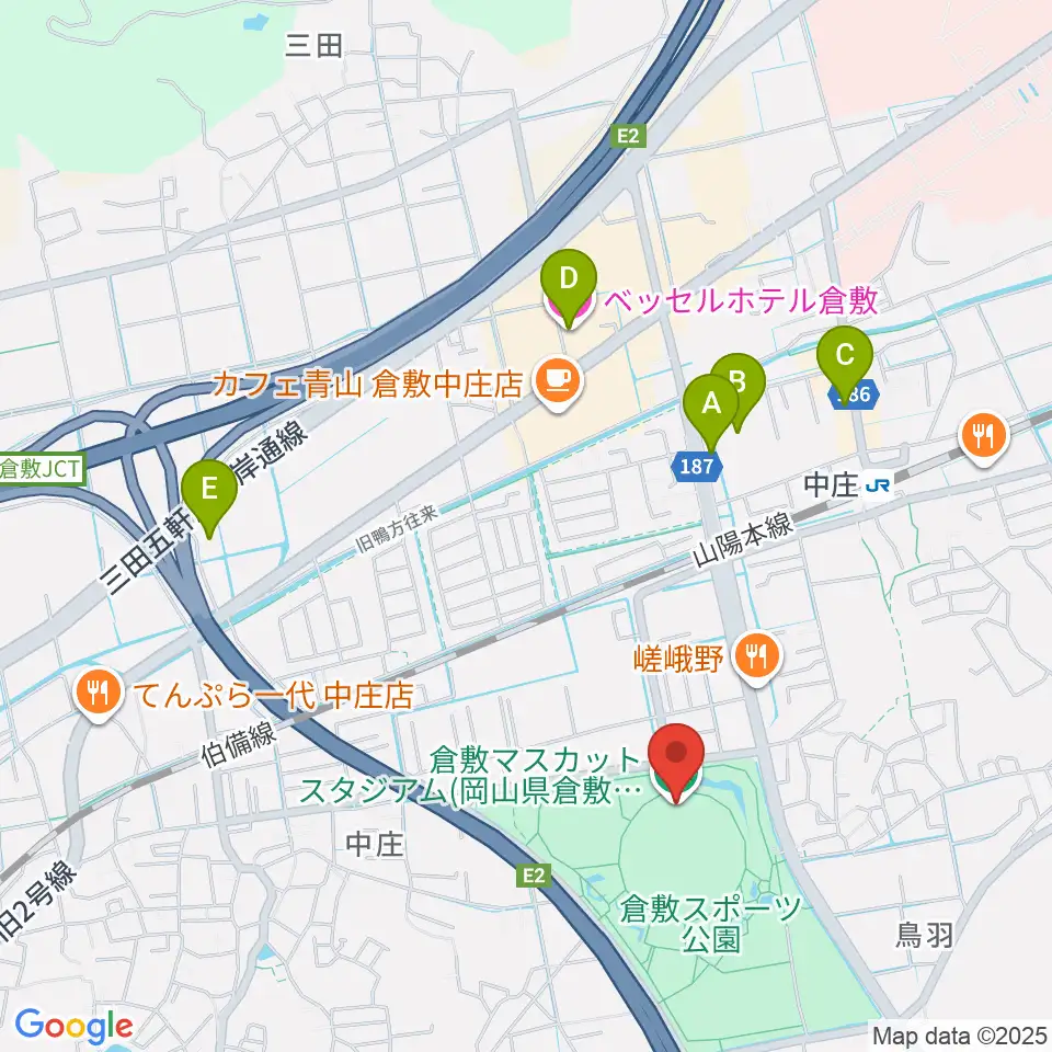 倉敷マスカットスタジアム周辺のホテル一覧地図