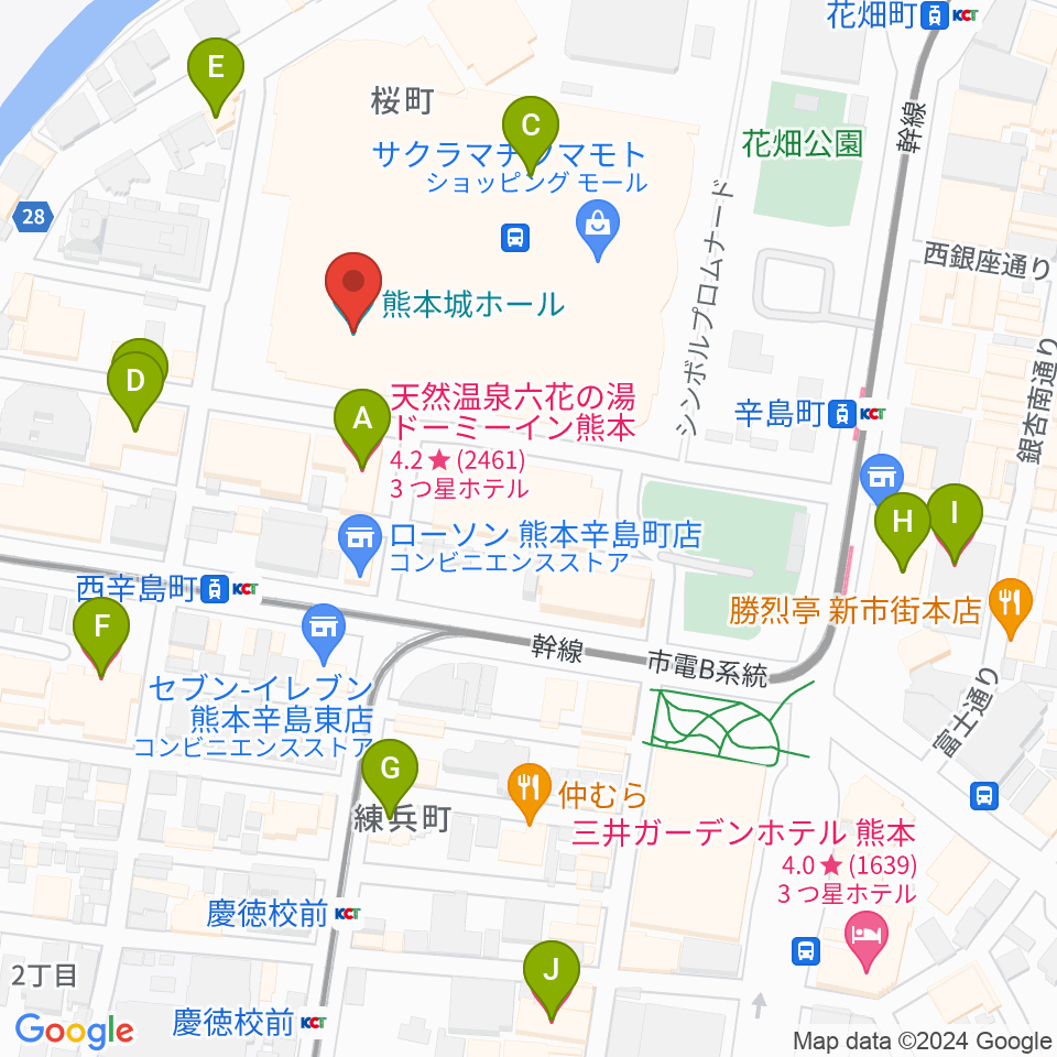 熊本城ホール周辺のホテル一覧地図