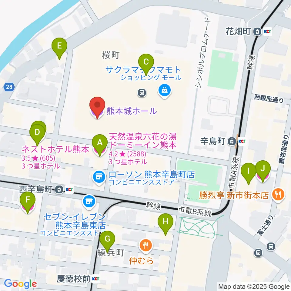 熊本城ホール周辺のホテル一覧地図