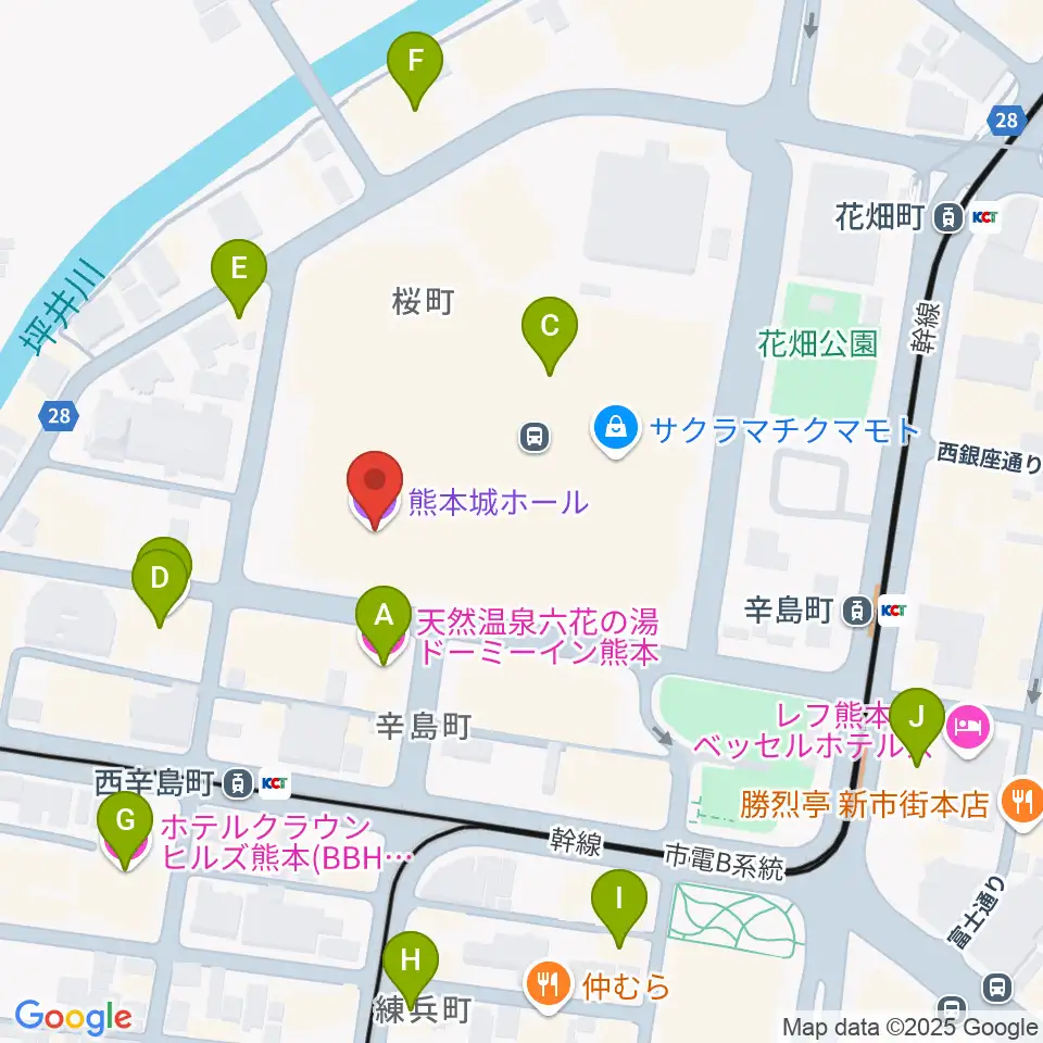 熊本城ホール周辺のホテル一覧地図