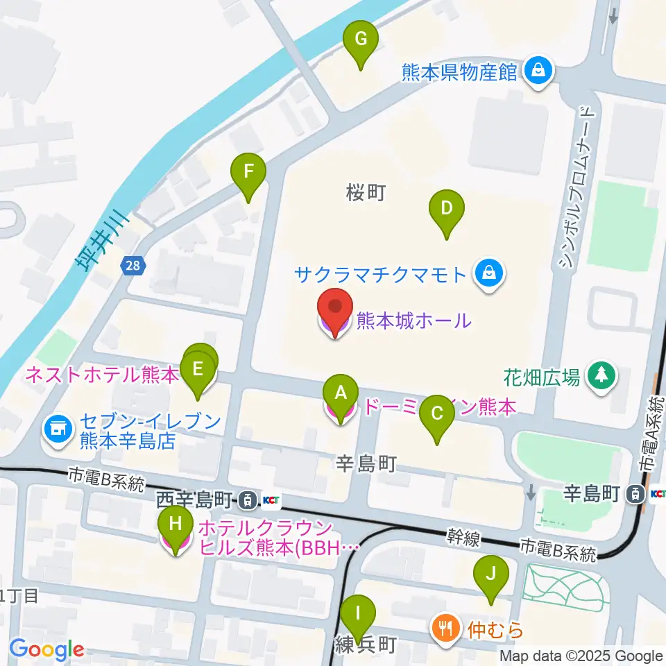 熊本城ホール周辺のホテル一覧地図