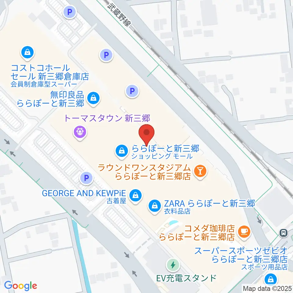 島村楽器 ららぽーと新三郷店周辺のホテル一覧地図