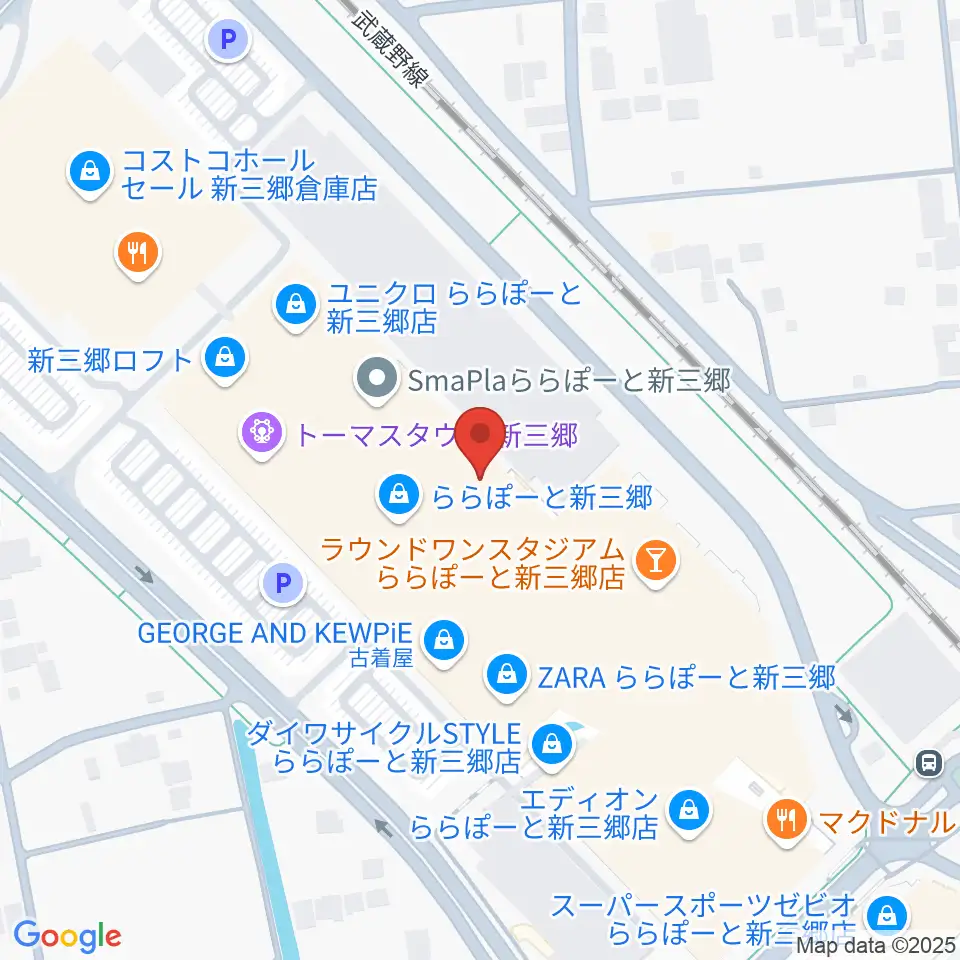 島村楽器 ららぽーと新三郷店周辺のホテル一覧地図