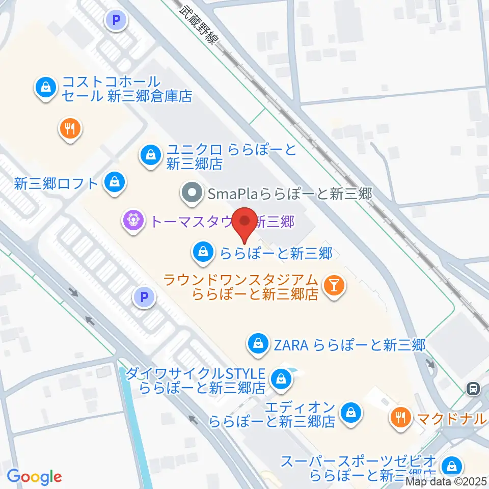 島村楽器 ららぽーと新三郷店周辺のホテル一覧地図