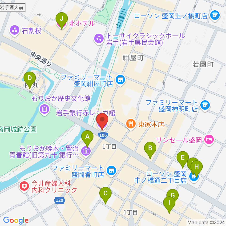 岩手銀行赤レンガ館周辺のホテル一覧地図