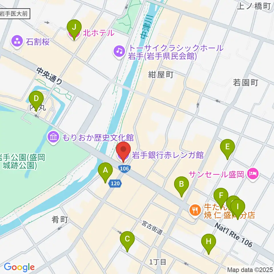 岩手銀行赤レンガ館周辺のホテル一覧地図