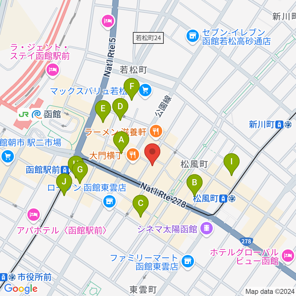 函館あうん堂ホール周辺のホテル一覧地図