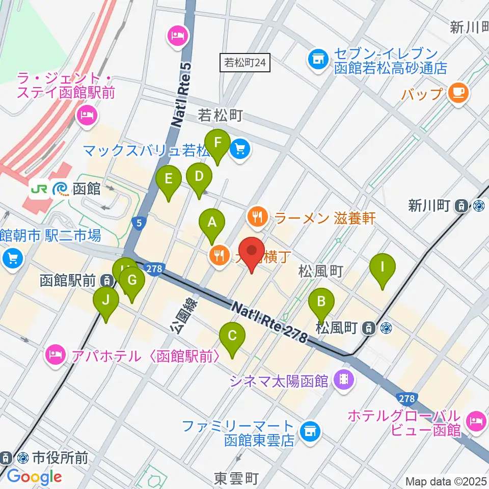 函館あうん堂ホール周辺のホテル一覧地図