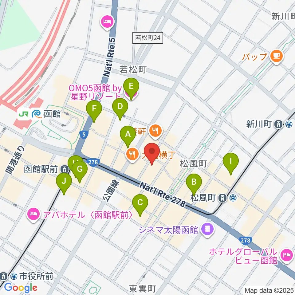 函館あうん堂ホール周辺のホテル一覧地図